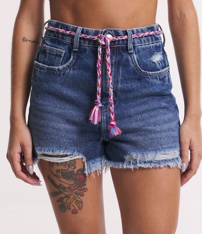 Short Cintura Alta en Jeans con Cinturón de Cordón Trenzado 2