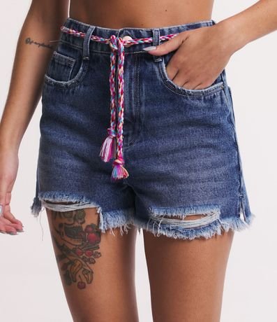 Short Cintura Alta en Jeans con Cinturón de Cordón Trenzado 4