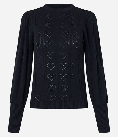 Blusa de Punto con Manga Abullonada y Textura de Corazones 6