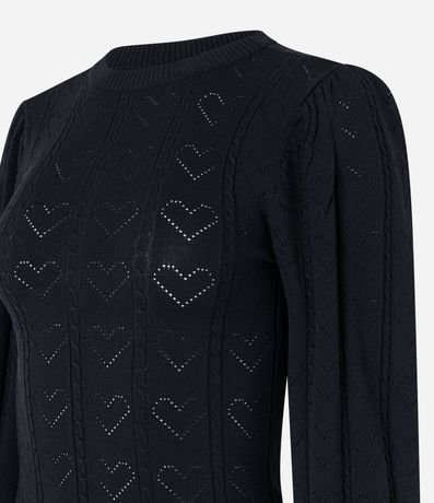 Blusa de Punto con Manga Abullonada y Textura de Corazones 7