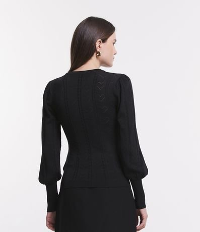 Blusa de Punto con Manga Abullonada y Textura de Corazones 3