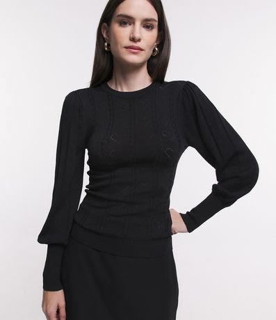 Blusa de Punto con Manga Abullonada y Textura de Corazones 4