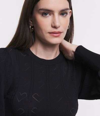 Blusa de Punto con Manga Abullonada y Textura de Corazones 5