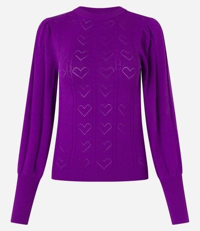Blusa de Punto con Manga Abullonada y Textura de Corazones 6