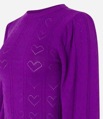Blusa de Punto con Manga Abullonada y Textura de Corazones 7