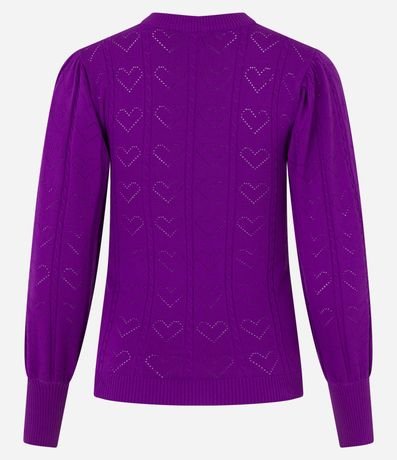 Blusa de Punto con Manga Abullonada y Textura de Corazones 8