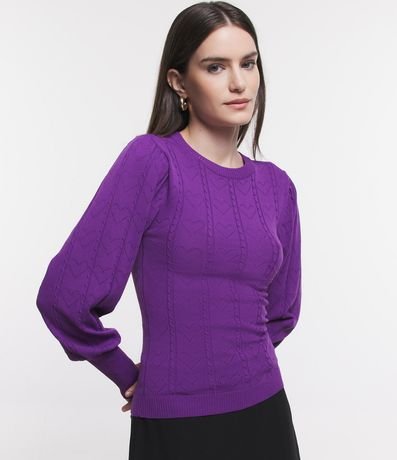 Blusa de Punto con Manga Abullonada y Textura de Corazones 4