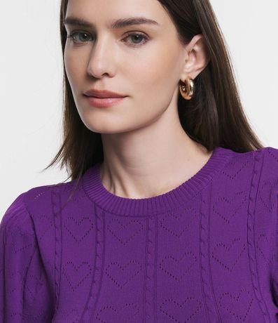 Blusa de Punto con Manga Abullonada y Textura de Corazones 5