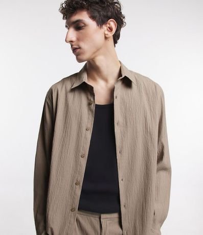 Camisa en Anarruga Texturizada Manga Larga