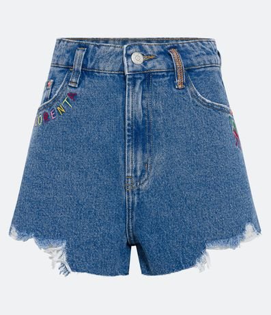 Short Cintura Alta en Jeans con Bordado de Colores 1