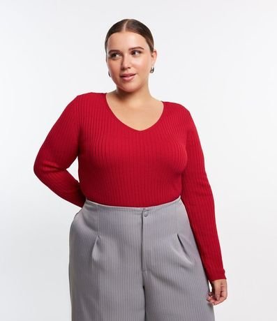 Blusa Manga Larga de Punto Acanalado Curve & Plus Size