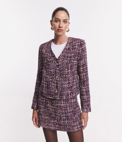 Abrigo en Tweed con Abotonado y Estampado de Cuadros Deconstruido 1
