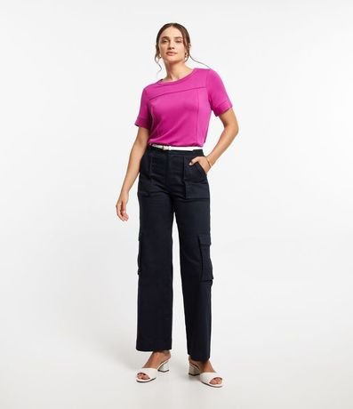 Blusa Manga Corta en Viscosa con Costura Contrastante 2