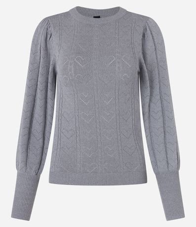 Blusa de Punto con Manga Abullonada y Textura de Corazones 6