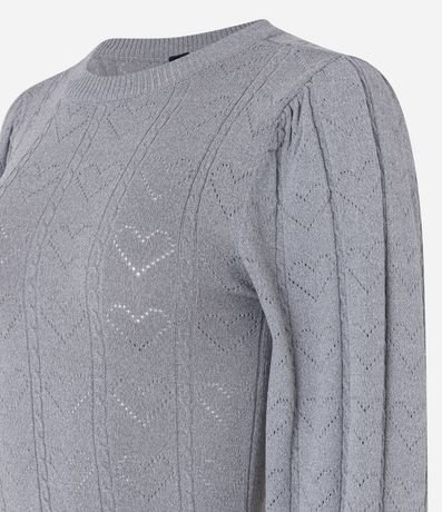 Blusa de Punto con Manga Abullonada y Textura de Corazones 7