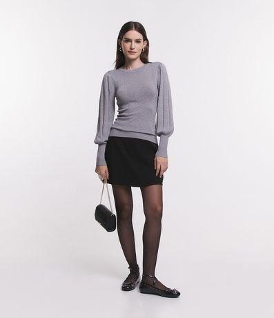 Blusa de Punto con Manga Abullonada y Textura de Corazones 2