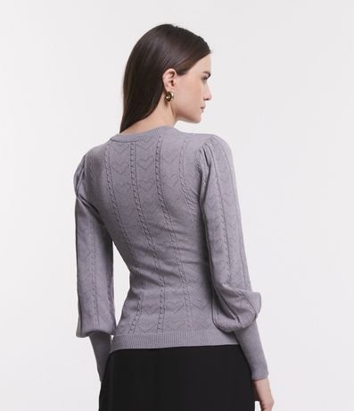 Blusa de Punto con Manga Abullonada y Textura de Corazones 3