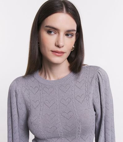Blusa de Punto con Manga Abullonada y Textura de Corazones 5