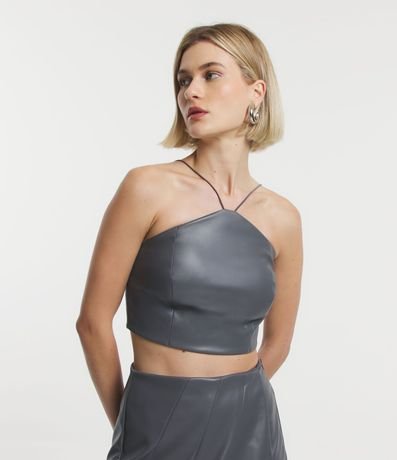 Blusa de Tirantes Cropped en Pu con Escote Halter 1