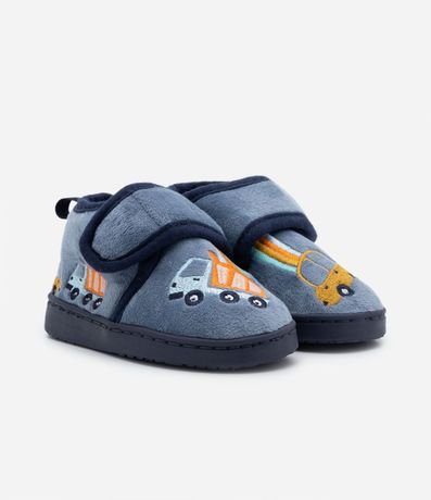 Pantufla Infantil con Velcro y Carros Bordados - Talle 19 al 28