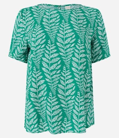Blusa Manga Corta en Viscosa con Follajes Estampadas