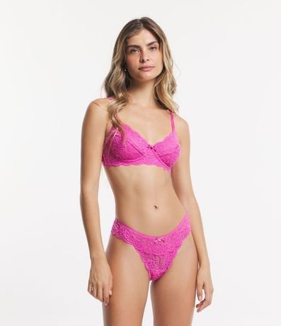 Bombacha Bikini Hilo en Encaje Floral con Moña en la Cintura 2