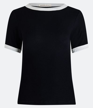 Blusa Media Malla con Contraste en el Cuello y Manga Corta