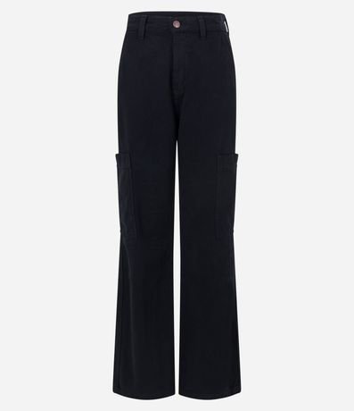 Pantalón Wide Lleg en Sarga con Bolsillo Cargo sin Solapa 5