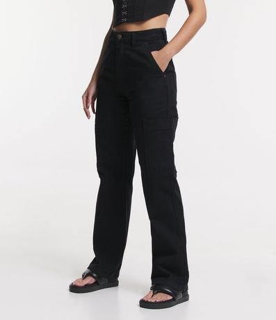Pantalón Wide Lleg en Sarga con Bolsillo Cargo sin Solapa 2