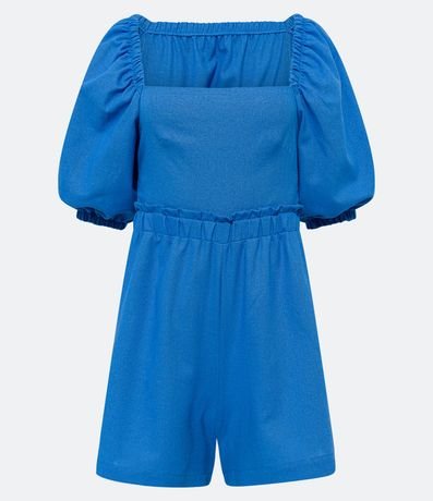 Enterito en Lino con Manga Abullonada y Cintura con Volado