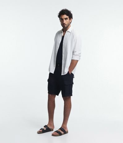 Bermuda Cargo en Sarga Lavada con Elastano y Detalles de Cordón 2