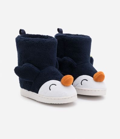 Pantufla Bota Infantil en Fleece con Bordado Penguin - Talle 19 al 28