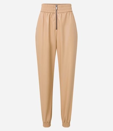 Pantalón Jogger en PU con Lastex na Cintura y Cierre Track 5