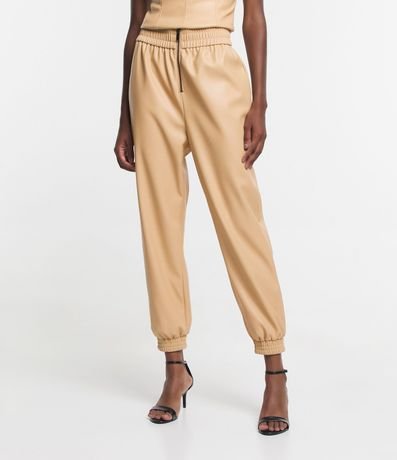 Pantalón Jogger en PU con Lastex na Cintura y Cierre Track 2
