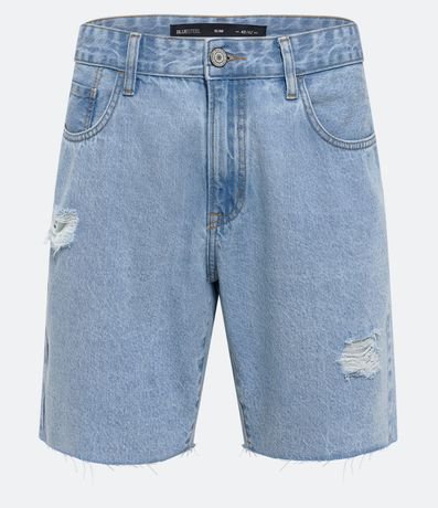 Bermuda Slim Jeans con Desgastes y Barra a Hilo