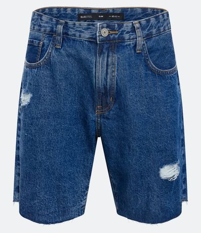 Bermuda Slim Jeans con Desgastes y Barra a Hilo 6