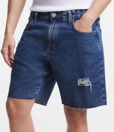 Bermuda Slim Jeans con Desgastes y Barra a Hilo 2