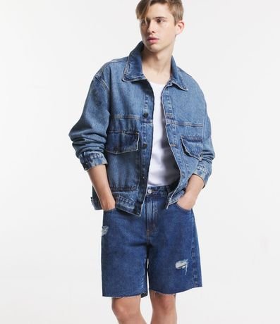 Bermuda Slim Jeans con Desgastes y Barra a Hilo 5