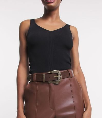 Cinturón Médio con Hebilla y Detalles Metálicos Trabajados