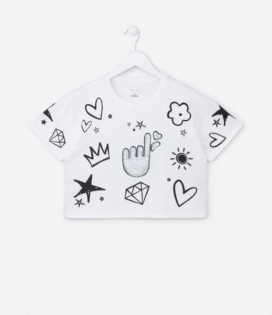 Blusa Cropped con Estampa Corazón de Dedos y Lentejuela - Talle 5 a 14 años 1