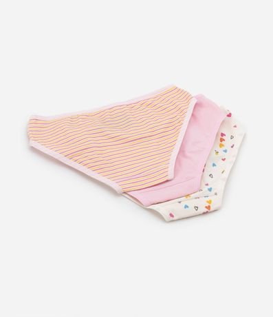 Kit 03 Bombachas Infantil en Algodón con Corazones y Rayas - Talle 4 a 14 años 2