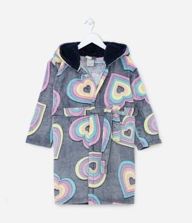 Bata de Baño Infantil en Fleece con Capucha y Estampado en Corazones - Talle 5 al 16 años