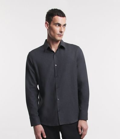 Camisa en Algodón con Botones Delanteros y Efecto Melange