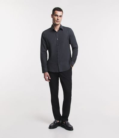 Camisa en Algodón con Botones Delanteros y Efecto Melange 2