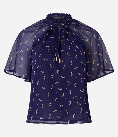Blusa Manga en Chiffon con Lazo y Estampa Mini Ardillas
