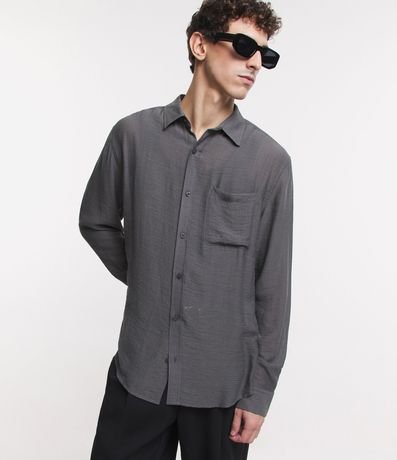 Camisa Fluida en Viscosa con Bolsillo y Texturas 3