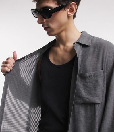 Camisa Fluida en Viscosa con Bolsillo y Texturas 7