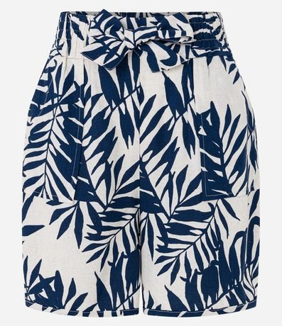 Short Clochard en Viscolino con Lazo en la Cintura y Estampa Follajes