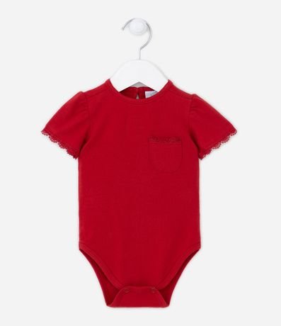 Body Infantil con Pequeño Bolsillo y Encaje en la Manga - Talle 0 a 18 meses