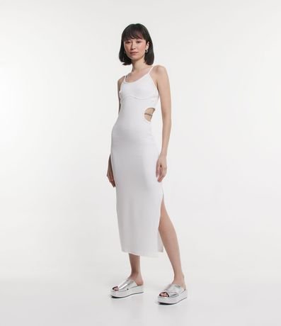 Vestido New Midi en Rib con Cutout Lateral y Tirante de Brillo